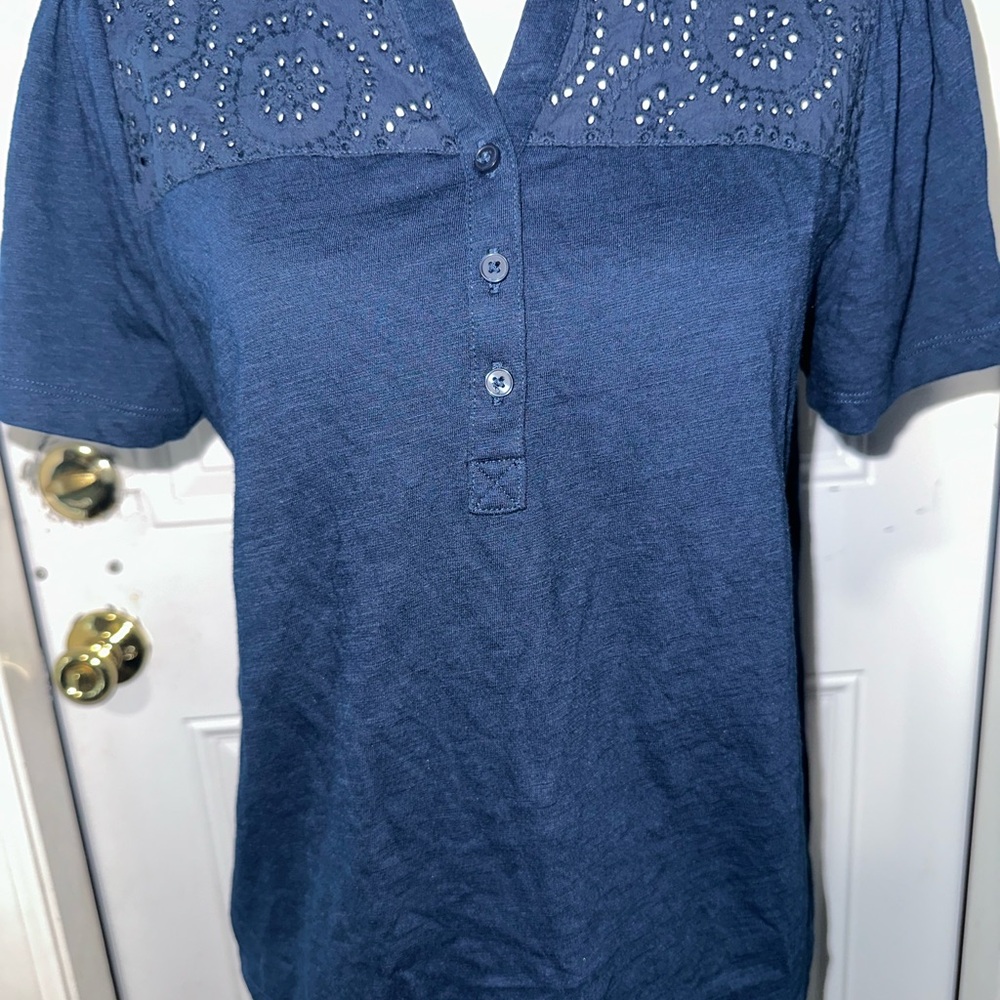 Liz Claiborne Blue Short Sleeve Button Down Polo